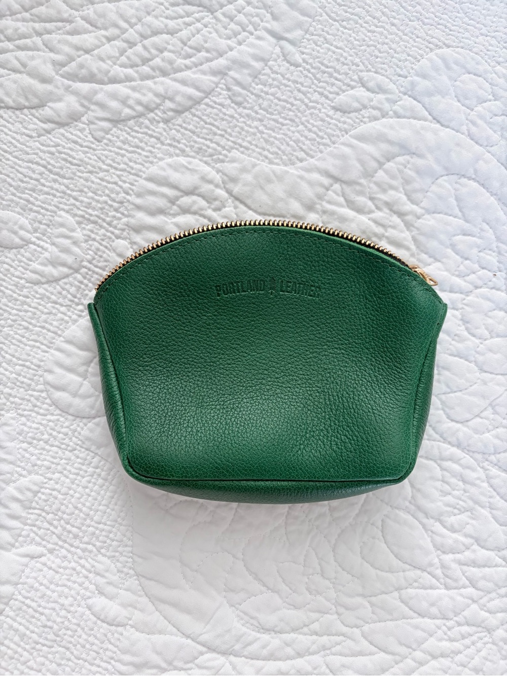 Portland Leather Emerald Green Pebbled Leather Cosmetic Pouch